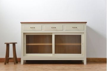 アンティーク家具　アンティーク リメイク品 モールガラスペイント キッチンキャビネット(カウンターテーブル)