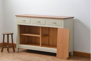 アンティーク家具　アンティーク リメイク品 モールガラスペイント キッチンキャビネット(カウンターテーブル)