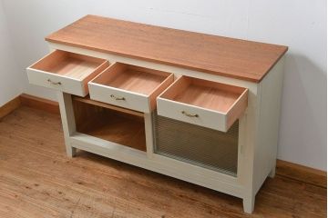 アンティーク家具　アンティーク リメイク品 モールガラスペイント キッチンキャビネット(カウンターテーブル)