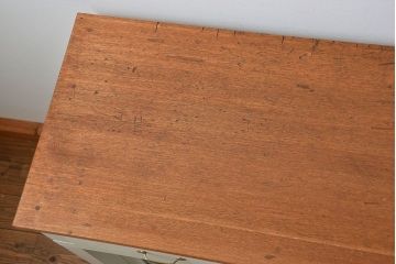 アンティーク家具　アンティーク リメイク品 モールガラスペイント キッチンキャビネット(カウンターテーブル)