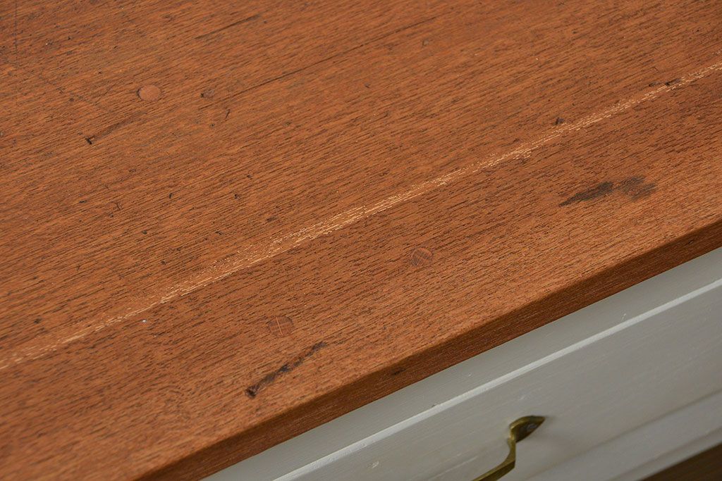 アンティーク家具　アンティーク リメイク品 モールガラスペイント キッチンキャビネット(カウンターテーブル)