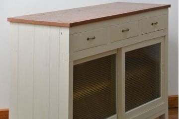 アンティーク家具　アンティーク リメイク品 モールガラスペイント キッチンキャビネット(カウンターテーブル)