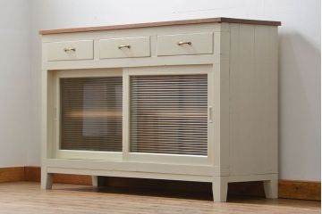 アンティーク家具　アンティーク リメイク品 モールガラスペイント キッチンキャビネット(カウンターテーブル)