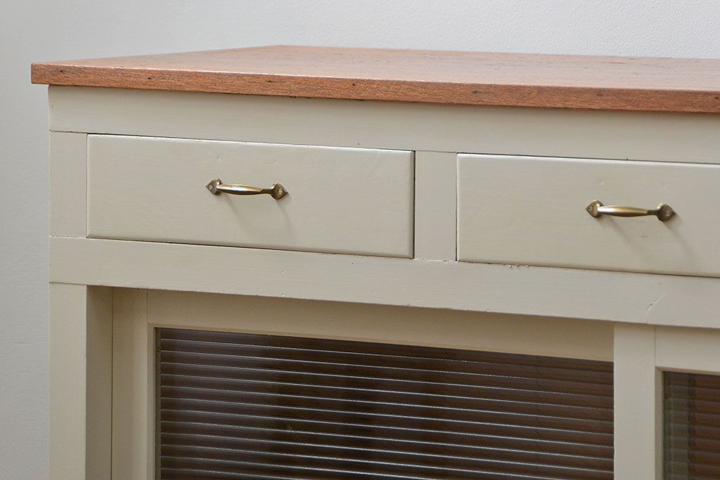 アンティーク家具　アンティーク リメイク品 モールガラスペイント キッチンキャビネット(カウンターテーブル)