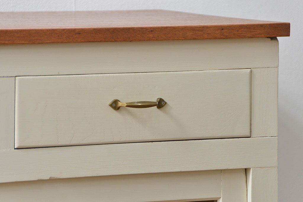 アンティーク家具　アンティーク リメイク品 モールガラスペイント キッチンキャビネット(カウンターテーブル)