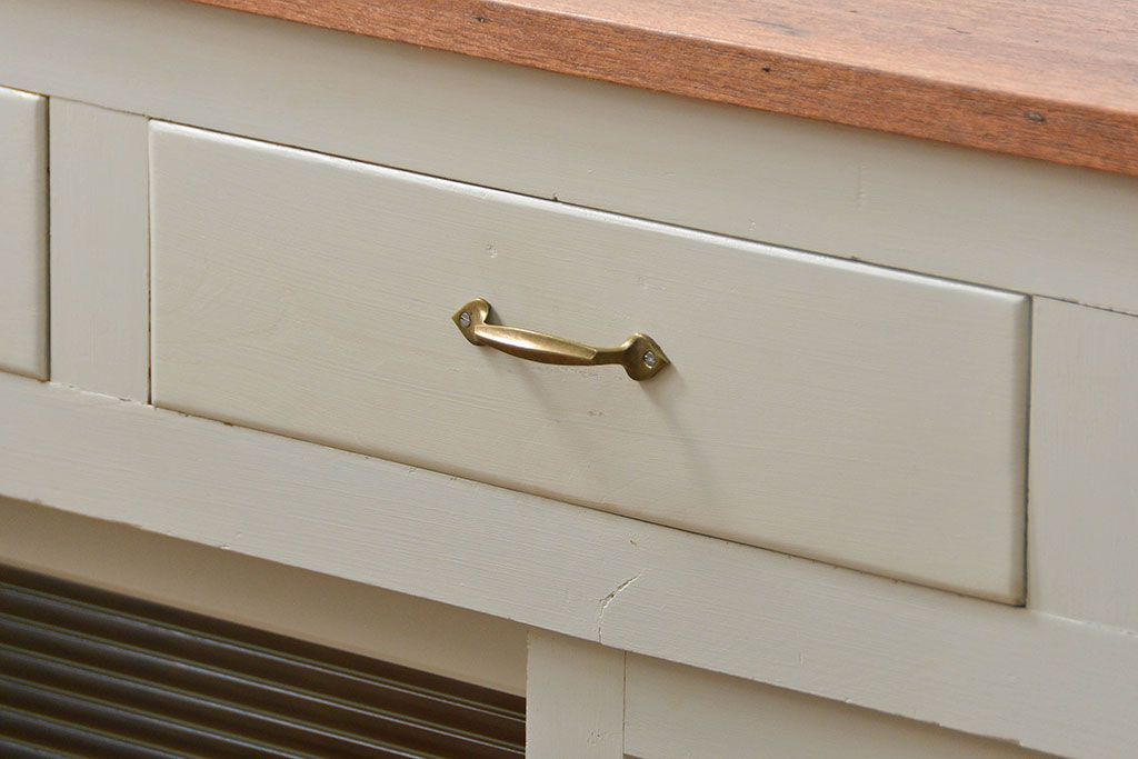 アンティーク家具　アンティーク リメイク品 モールガラスペイント キッチンキャビネット(カウンターテーブル)