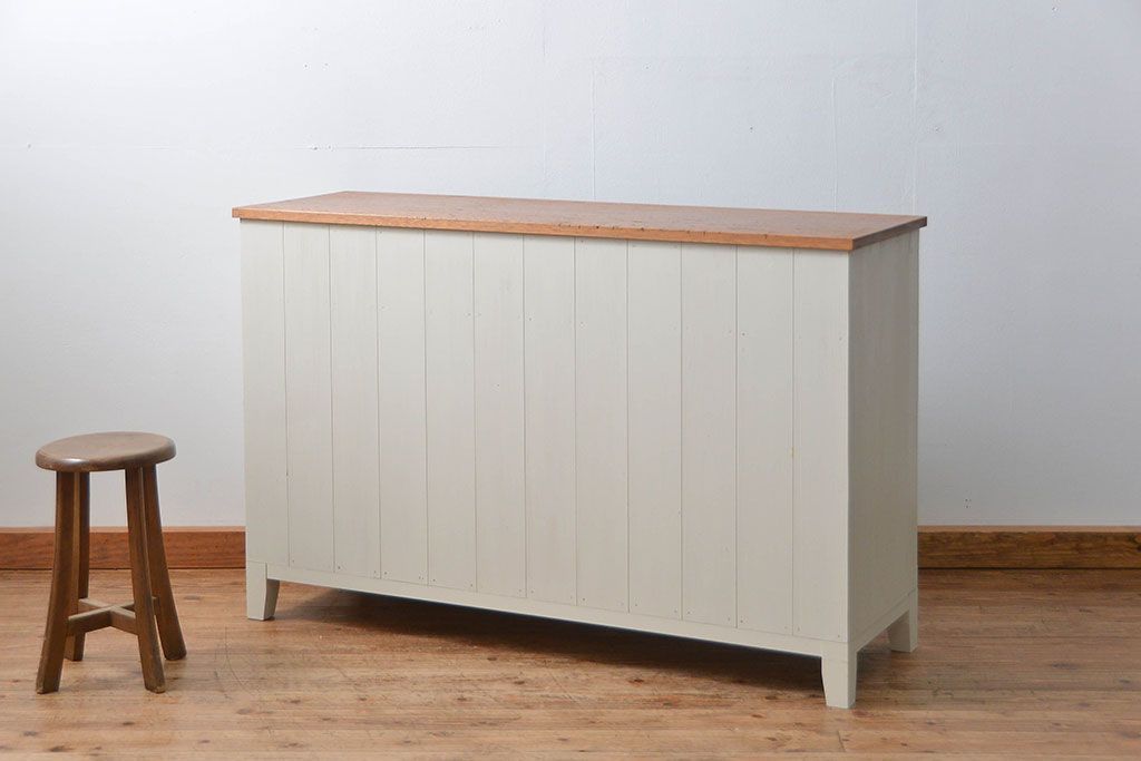 アンティーク家具　アンティーク リメイク品 モールガラスペイント キッチンキャビネット(カウンターテーブル)