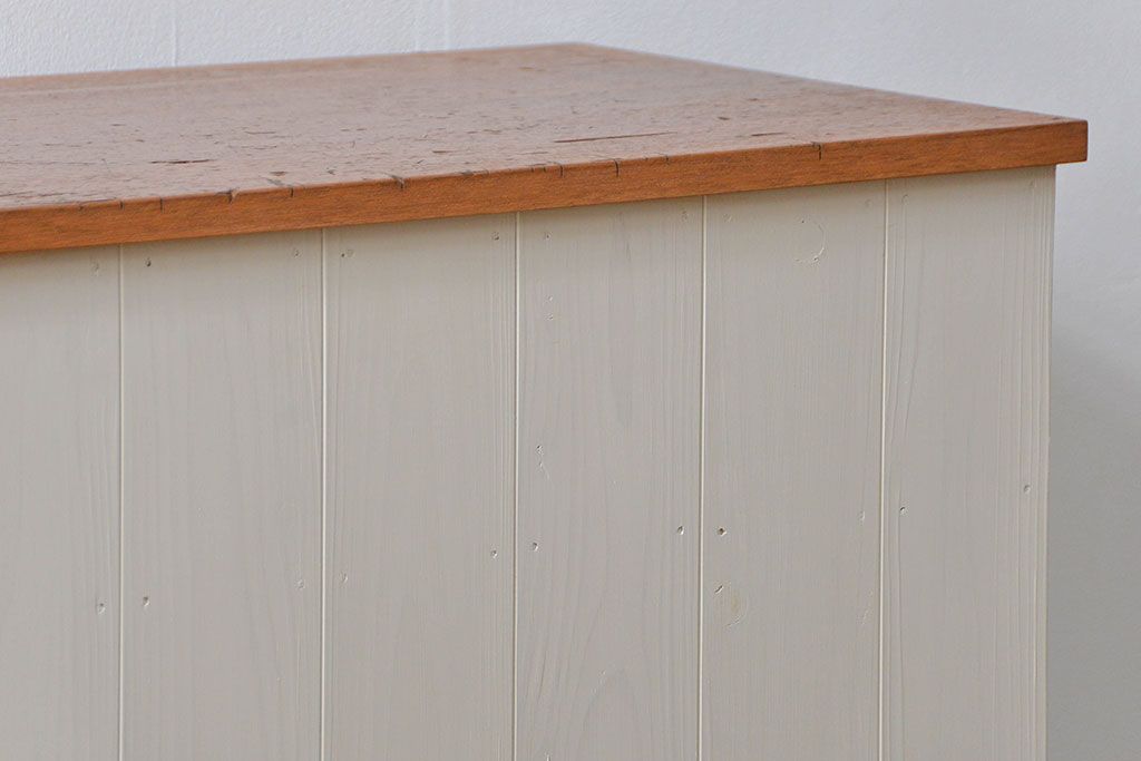 アンティーク家具　アンティーク リメイク品 モールガラスペイント キッチンキャビネット(カウンターテーブル)