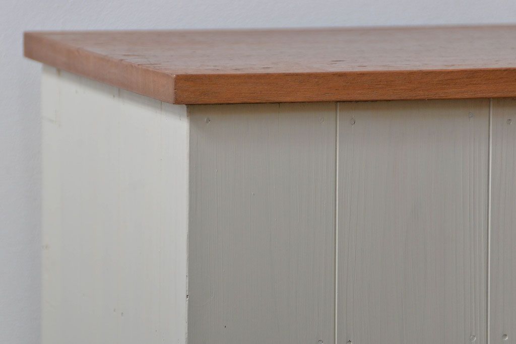 アンティーク家具　アンティーク リメイク品 モールガラスペイント キッチンキャビネット(カウンターテーブル)