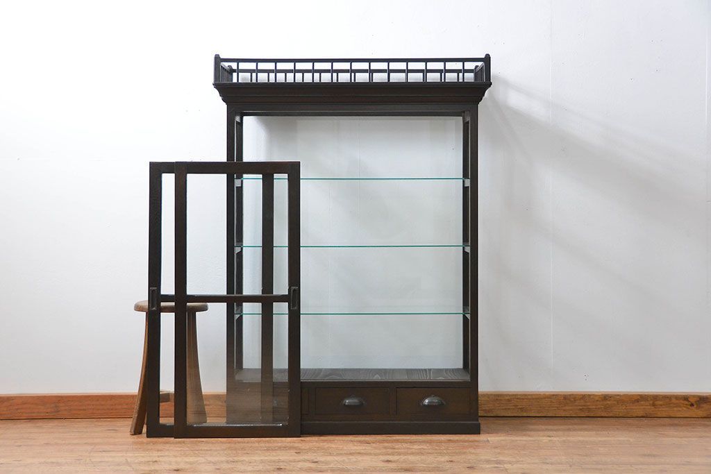 アンティーク家具　大正ロマン 高級品 天枠付き古いタバコ屋のガラスケース(ショーケース)