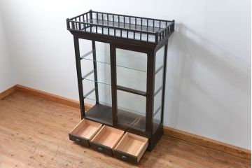 アンティーク家具　大正ロマン 高級品 天枠付き古いタバコ屋のガラスケース(ショーケース)