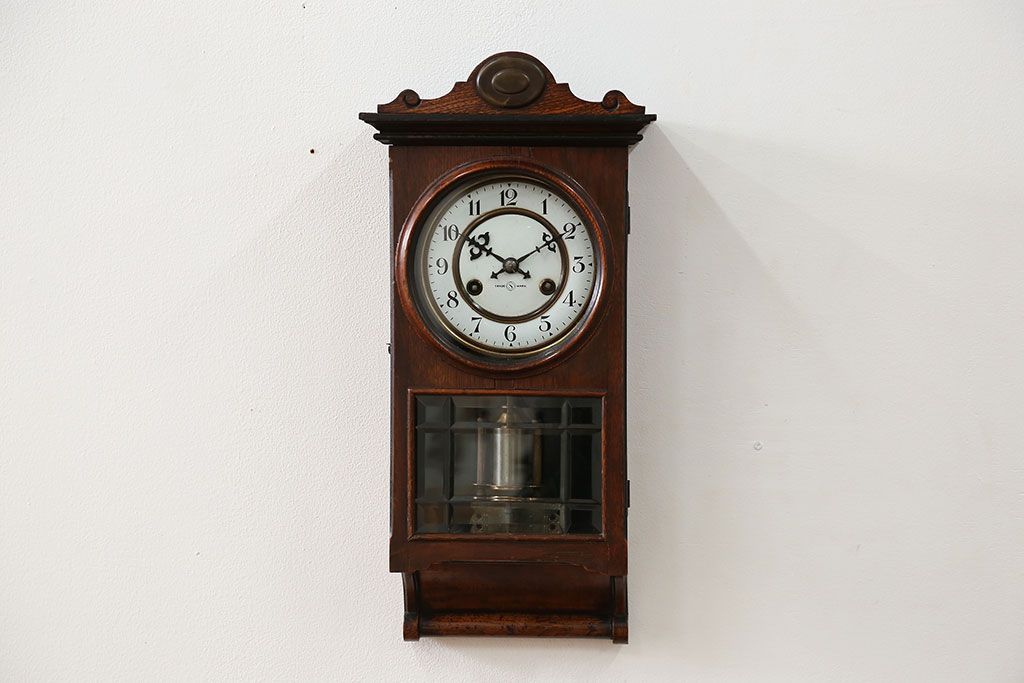 アンティーク雑貨　アンティーク 大正ロマン スジガラス 高級柱時計(ボンボン時計、スリゲル)