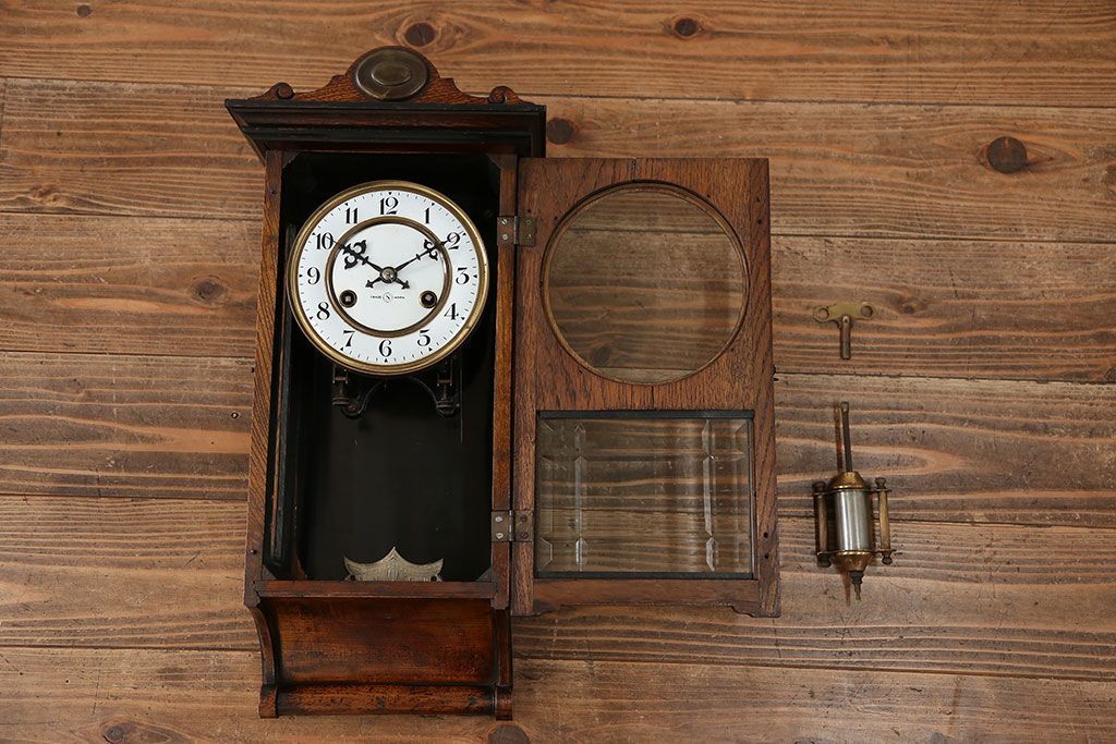 アンティーク雑貨　アンティーク 大正ロマン スジガラス 高級柱時計(ボンボン時計、スリゲル)