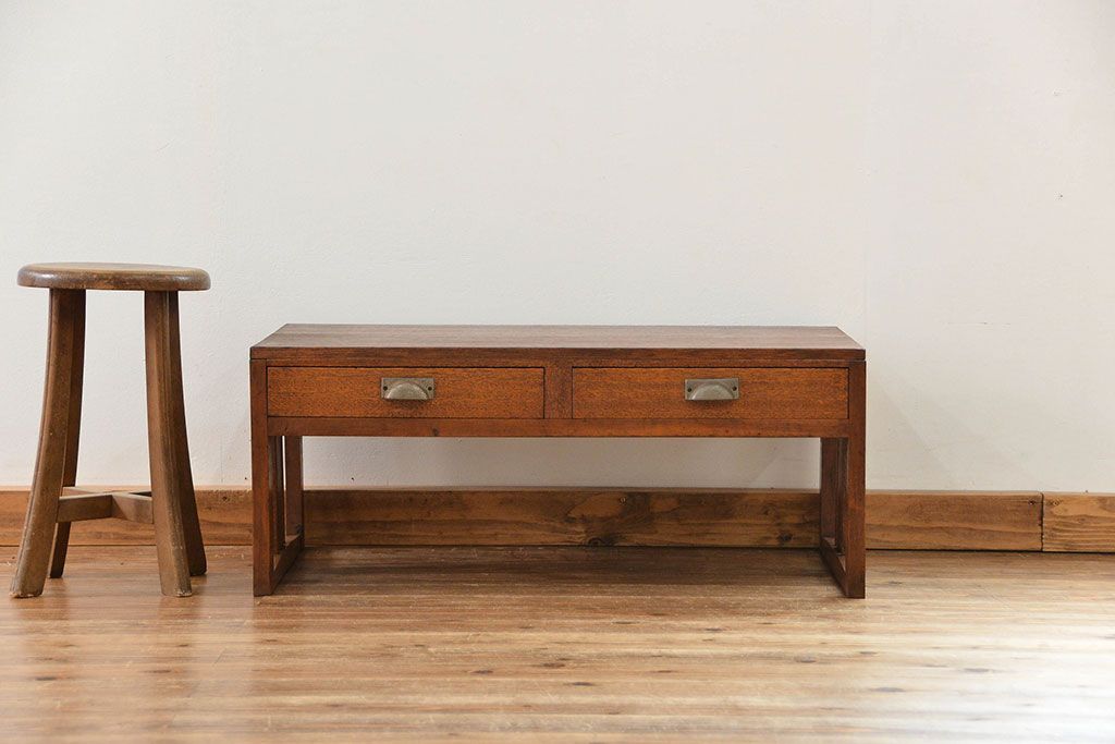 レトロ家具　昭和レトロ シンプルな2杯引き出し平机(テーブル)