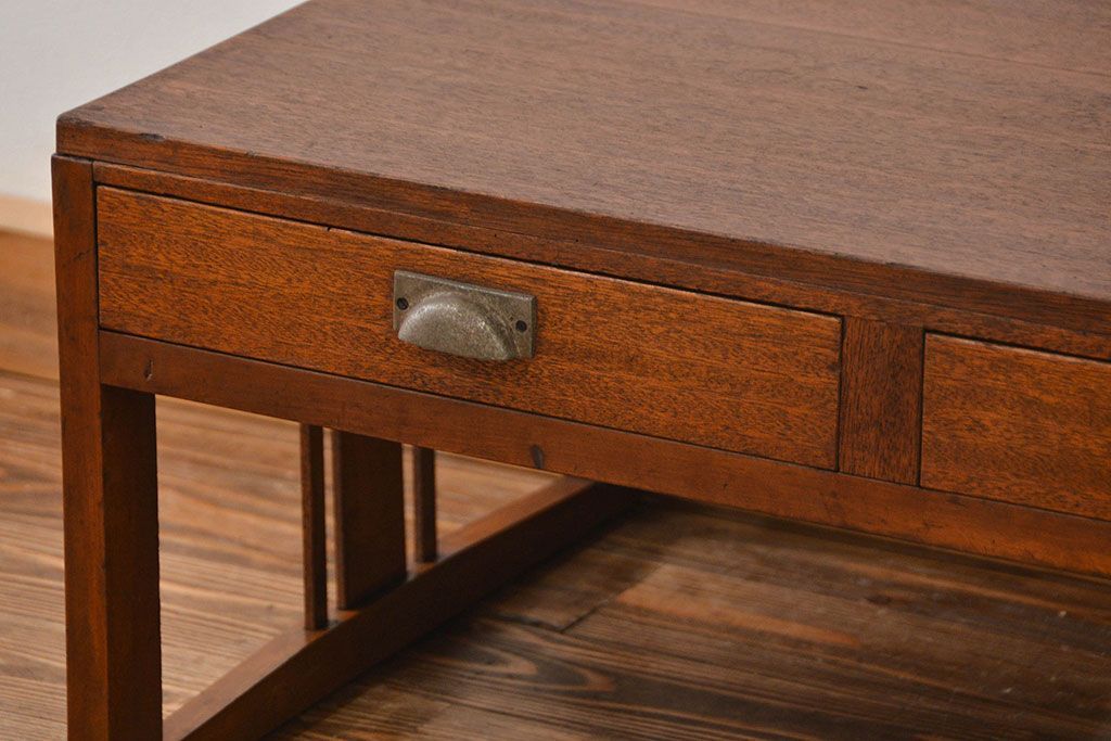 レトロ家具　昭和レトロ シンプルな2杯引き出し平机(テーブル)