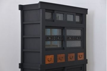 アンティーク家具　【T様ご決済分】アンティーク 結霜ガラス入り!四尺　重ね水屋箪笥