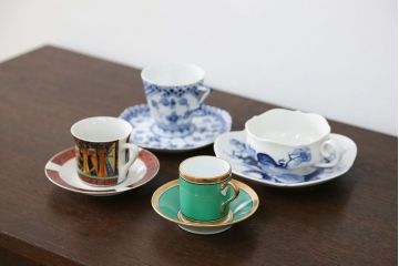 アンティーク雑貨　ロイヤルコペンハーゲン(Royal Copenhagen)・マイセンなどのカップ&ソーサー4種類セット(リモージュ・リチャード・ジノリ)