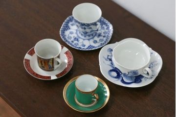 アンティーク雑貨　ロイヤルコペンハーゲン(Royal Copenhagen)・マイセンなどのカップ&ソーサー4種類セット(リモージュ・リチャード・ジノリ)
