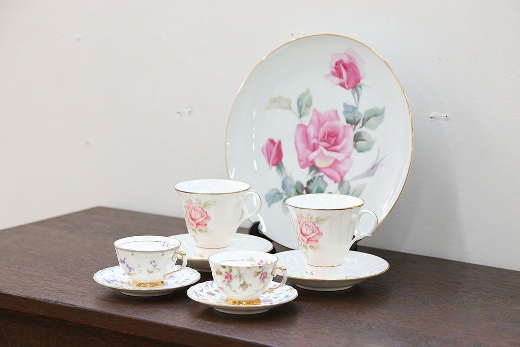 アンティーク雑貨　ノリタケ・大皿、カップ&ソーサー(ノリタケ(Noritake)2客、ホヤ(HOYA)2客)計5点セット