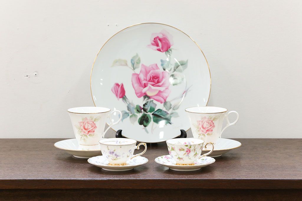 アンティーク雑貨　ノリタケ・大皿、カップ&ソーサー(ノリタケ(Noritake)2客、ホヤ(HOYA)2客)計5点セット