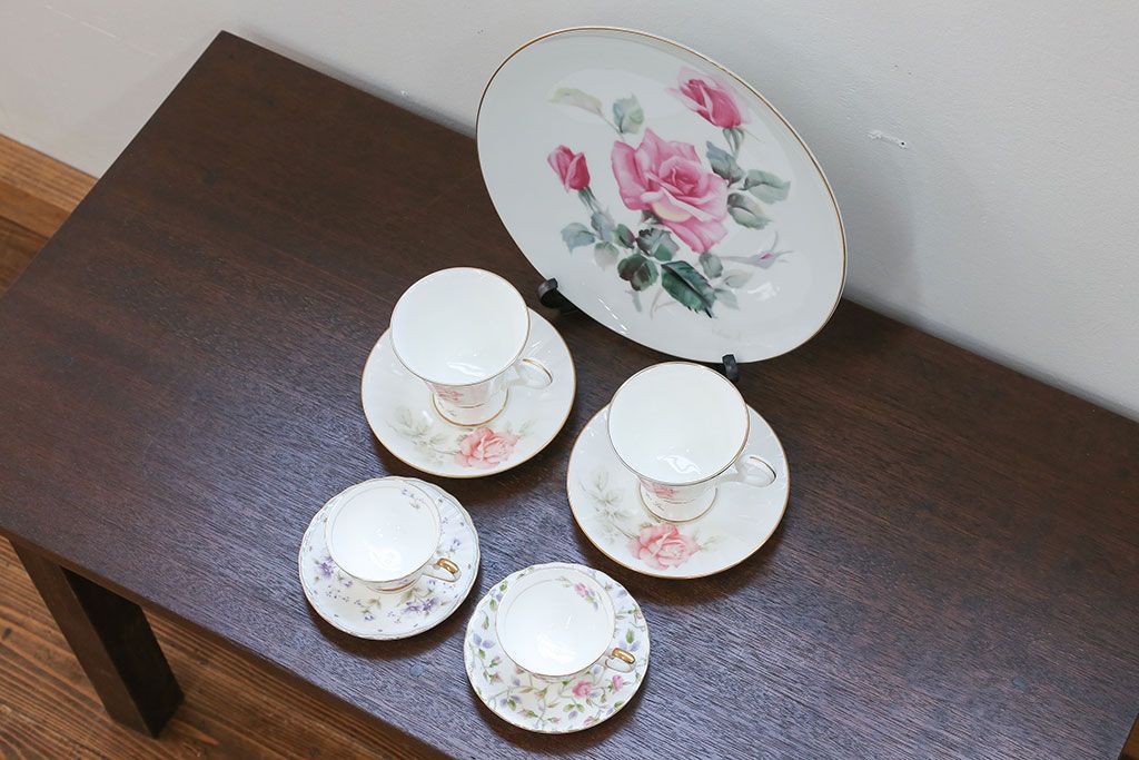 アンティーク雑貨　ノリタケ・大皿、カップ&ソーサー(ノリタケ(Noritake)2客、ホヤ(HOYA)2客)計5点セット