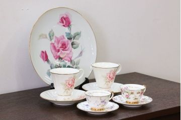 アンティーク雑貨　ノリタケ・大皿、カップ&ソーサー(ノリタケ(Noritake)2客、ホヤ(HOYA)2客)計5点セット