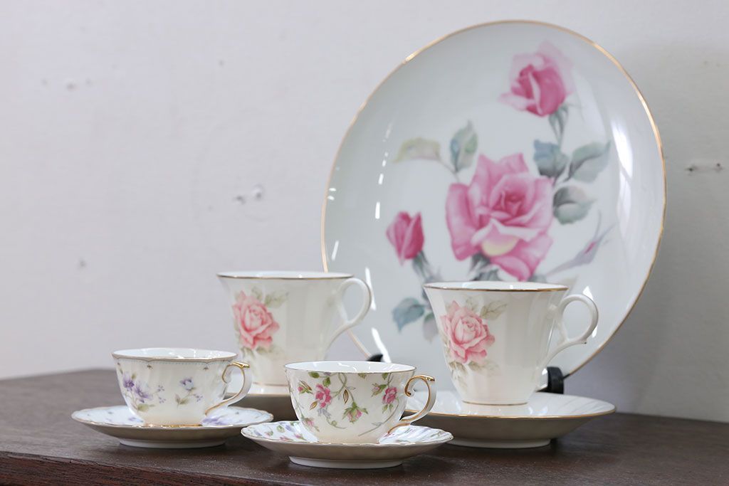 アンティーク雑貨　ノリタケ・大皿、カップ&ソーサー(ノリタケ(Noritake)2客、ホヤ(HOYA)2客)計5点セット