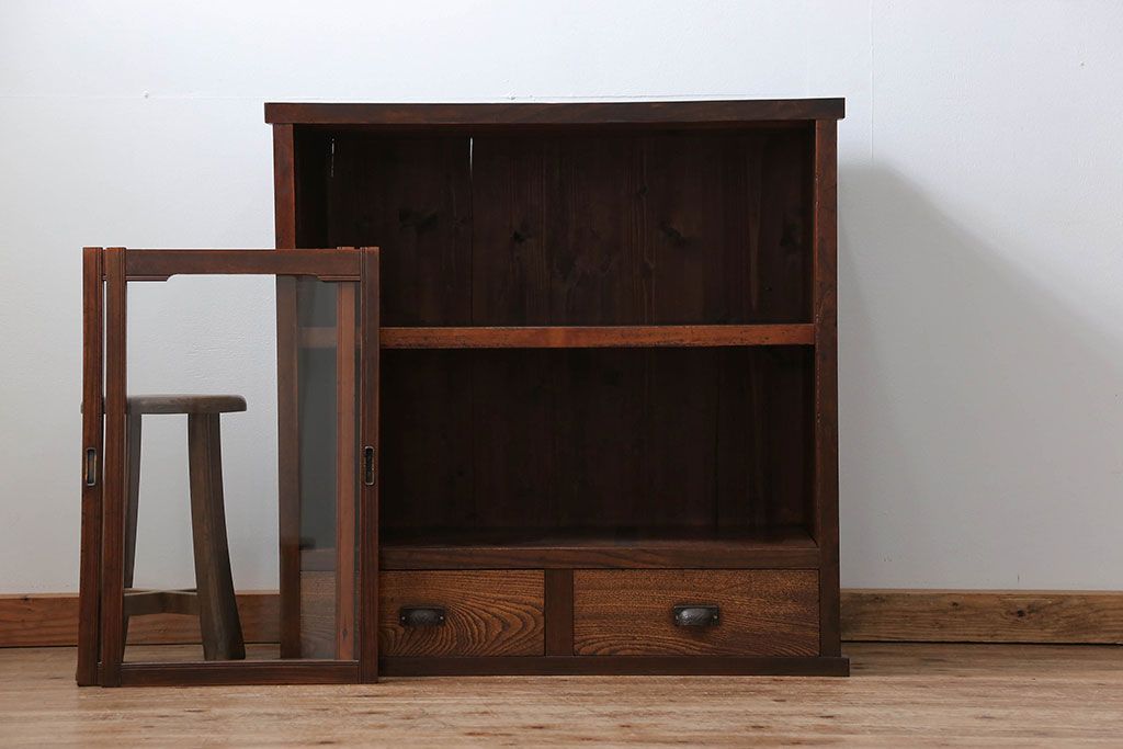 アンティーク家具　アンティーク 古い木の引き出し付き収納棚(食器棚)