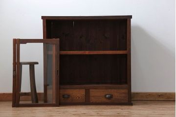 アンティーク家具　アンティーク 古い木の引き出し付き収納棚(食器棚)