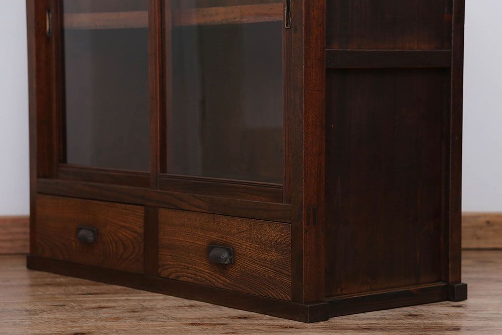 アンティーク家具　アンティーク 古い木の引き出し付き収納棚(食器棚)