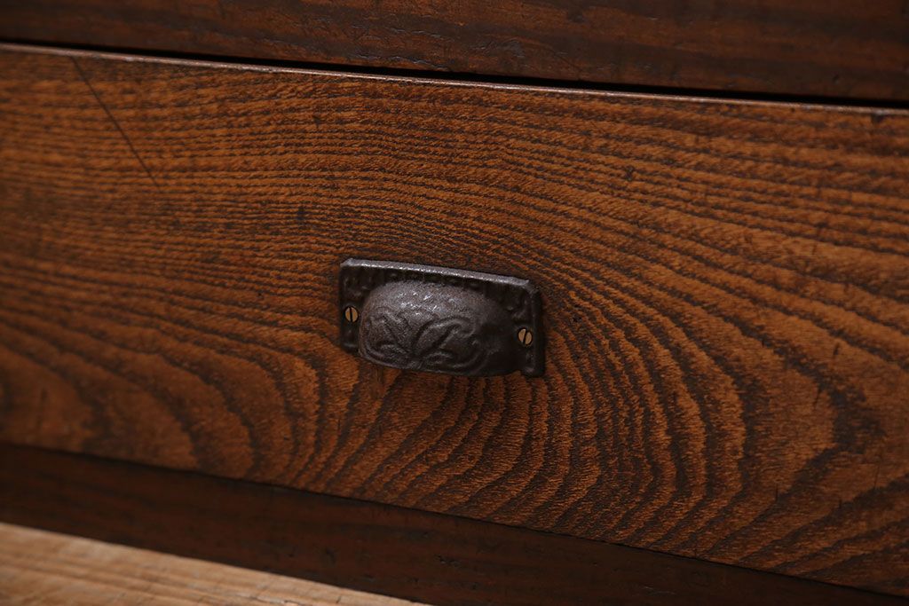 アンティーク家具　アンティーク 古い木の引き出し付き収納棚(食器棚)