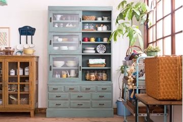 アンティーク家具　アンティークペイント 引き出し10杯 2段重ね食器棚(収納棚)