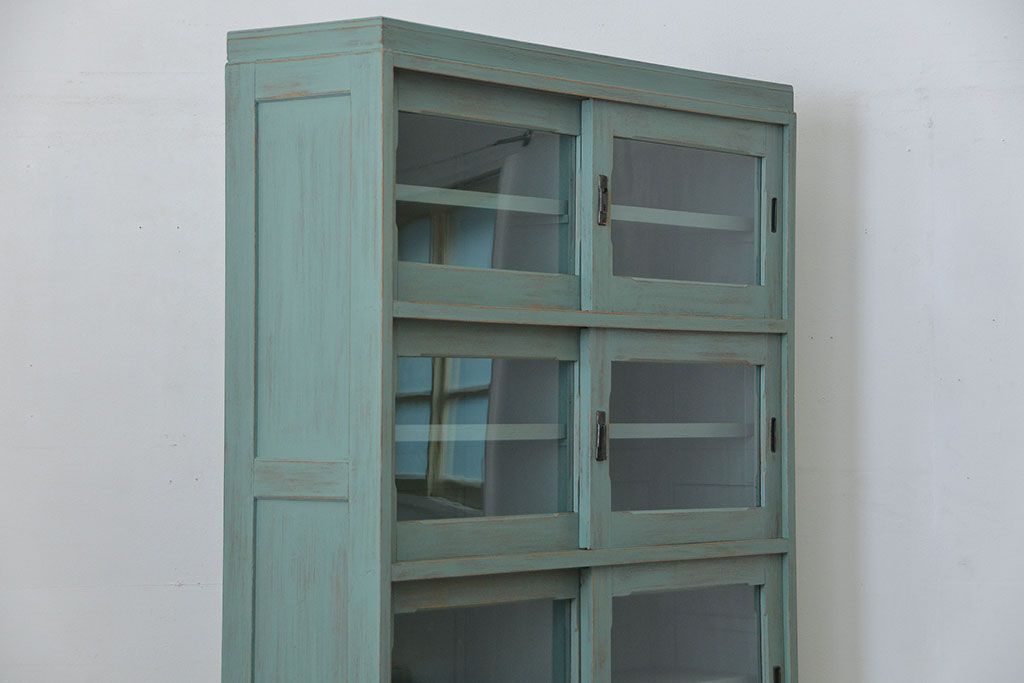 アンティーク家具　アンティークペイント 引き出し10杯 2段重ね食器棚(収納棚)