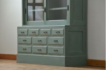 アンティーク家具　アンティークペイント 引き出し10杯 2段重ね食器棚(収納棚)