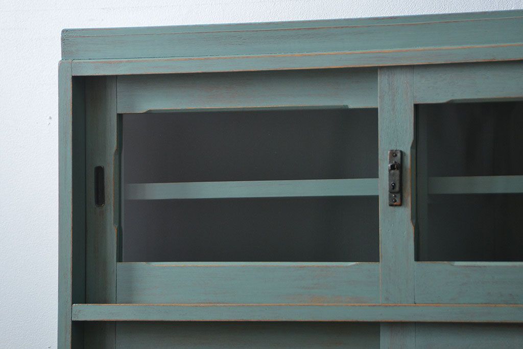 アンティーク家具　アンティークペイント 引き出し10杯 2段重ね食器棚(収納棚)