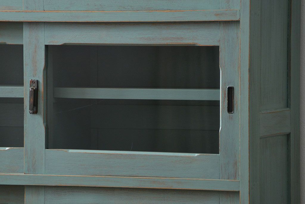 アンティーク家具　アンティークペイント 引き出し10杯 2段重ね食器棚(収納棚)