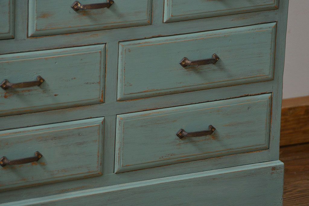 アンティーク家具　アンティークペイント 引き出し10杯 2段重ね食器棚(収納棚)