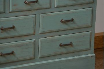 アンティーク家具　アンティークペイント 引き出し10杯 2段重ね食器棚(収納棚)