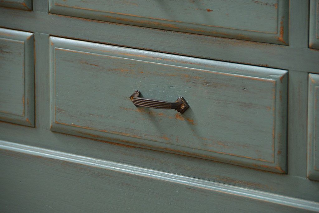 アンティーク家具　アンティークペイント 引き出し10杯 2段重ね食器棚(収納棚)