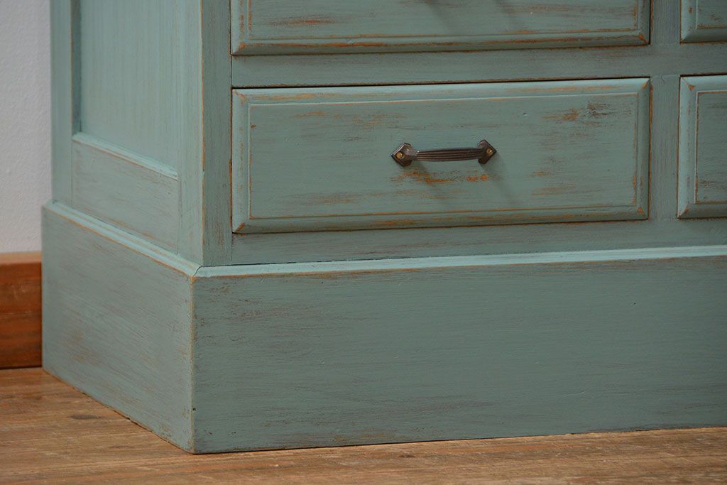 アンティーク家具　アンティークペイント 引き出し10杯 2段重ね食器棚(収納棚)