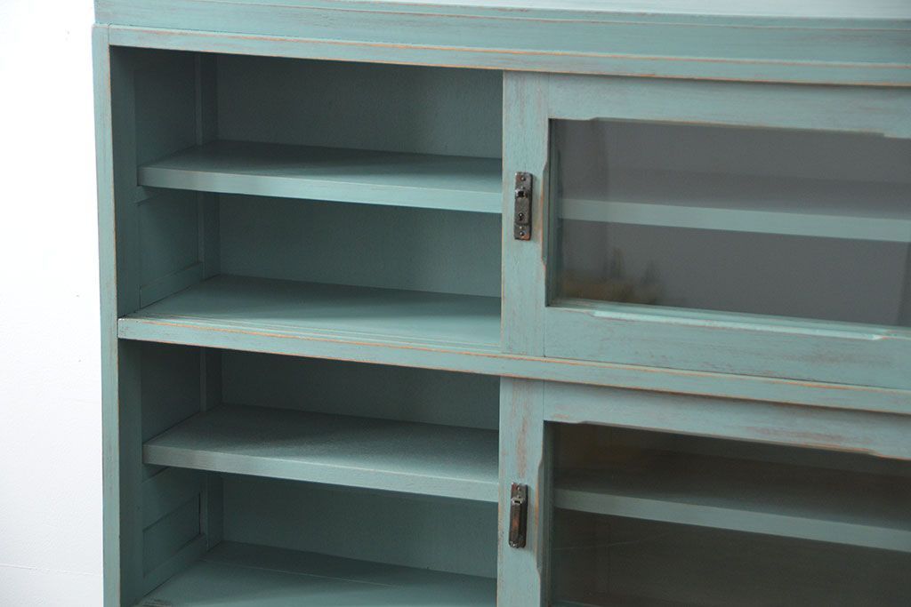 アンティーク家具　アンティークペイント 引き出し10杯 2段重ね食器棚(収納棚)