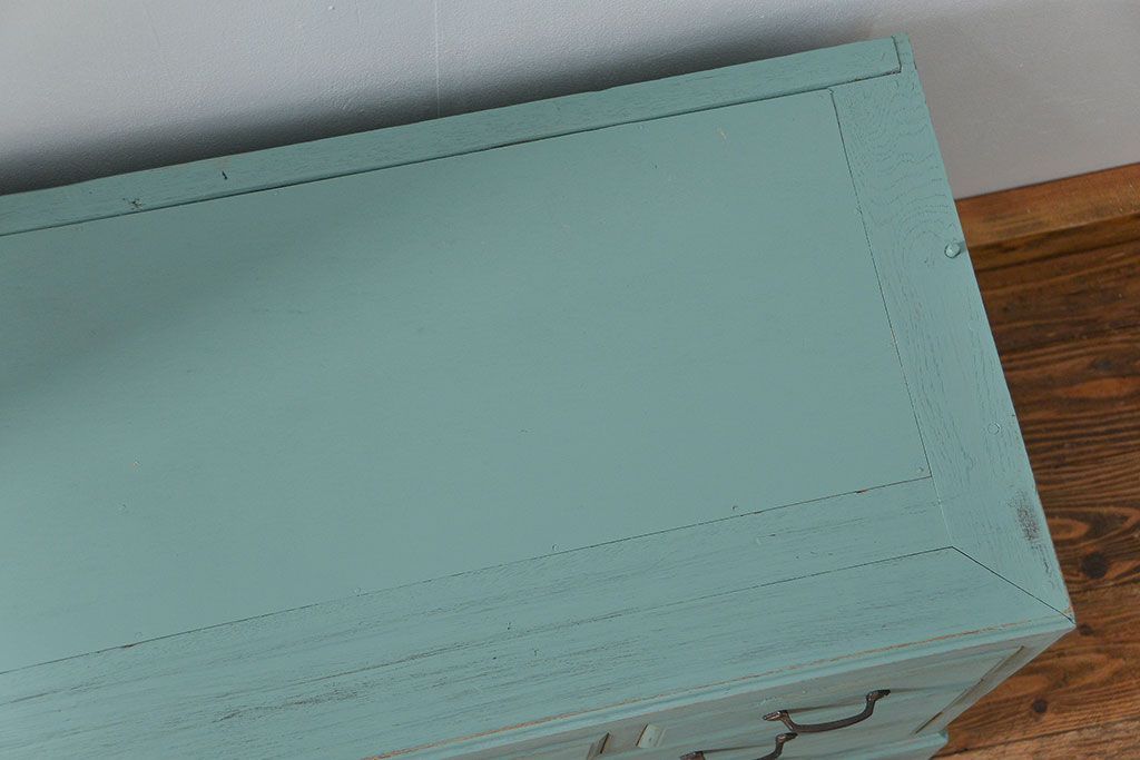 アンティーク家具　アンティークペイント 引き出し10杯 2段重ね食器棚(収納棚)