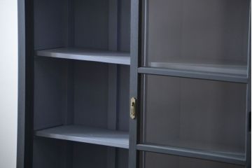 アンティーク家具　アンティーク モールガラスの背の高いペイント2段重ね収納棚(食器棚、飾り棚)