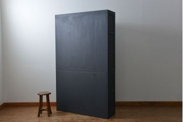 アンティーク家具　アンティーク モールガラスの背の高いペイント2段重ね収納棚(食器棚、飾り棚)