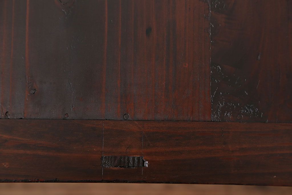 アンティーク家具　アンティーク モールガラス入りのシンプルなローボード(収納棚、テレビボード)