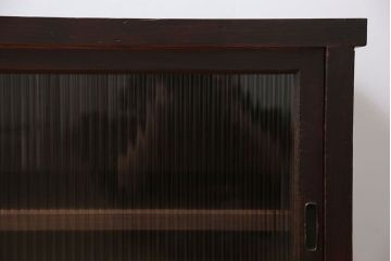 アンティーク家具　アンティーク モールガラス入りのシンプルなローボード(収納棚、テレビボード)