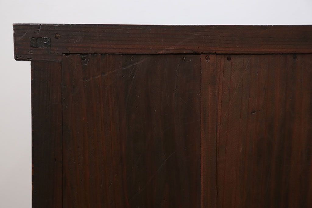 アンティーク家具　アンティーク モールガラス入りのシンプルなローボード(収納棚、テレビボード)