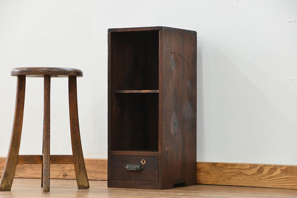 アンティーク家具　古民具・骨董 古い木の引き出し付き書棚(2)(本棚)