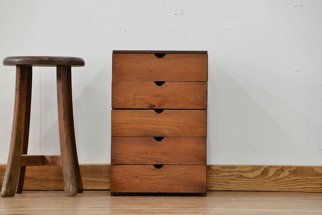 レトロ家具　昭和レトロ シンプルな5段小引き出し