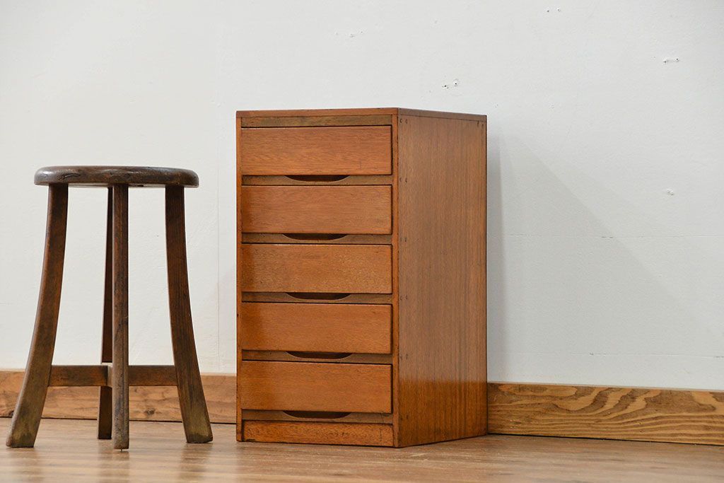 レトロ家具　昭和レトロ シンプルなアンティーク5段小引き出し